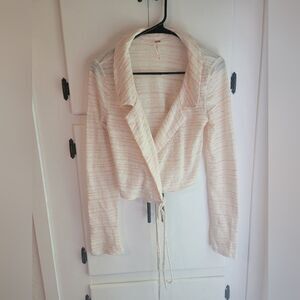 Free People Eloise Wrap Top Cottom Pink Collar Crop  Small
